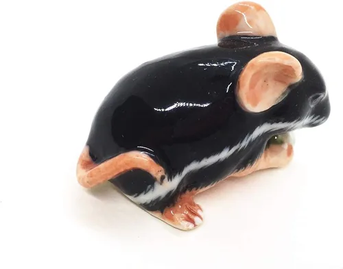 Vista 5 de WitnyStore Pequeña figura de ratón negro de 1¾ pulgadas de largo, hecha a mano, hecha a mano, de cerámica, rata, roedor, animales, porcelana