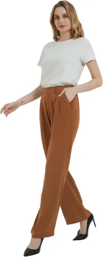 Vista 3 de Tronjori Mujer de cintura alta casual pierna recta largo traje de trabajo de negocios pantalones de vestir pantalones de pierna ancha cintura regular