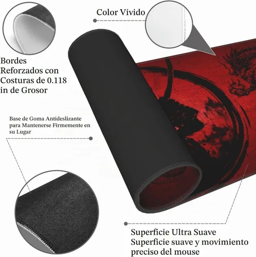 Vista 4 de Alfombrilla de mouse XL extendida antideslizante base de goma con borde Negro10