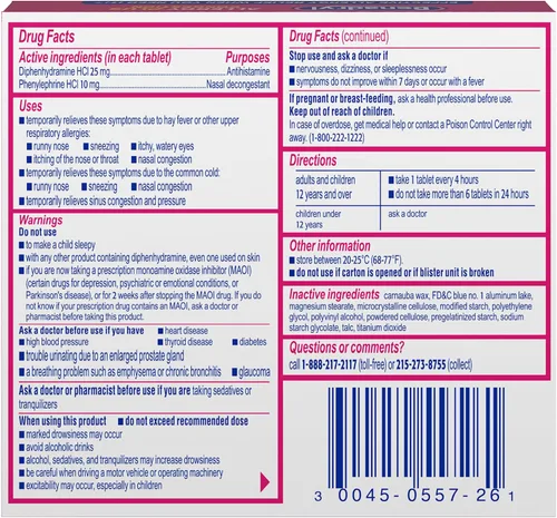 Vista 8 de Benadryl Allergy Plus Congestión Ultratabs, medicamento con difenhidramina HCl antihistamínico y fenilefrina HCl Descongestionante nasal, tabletas