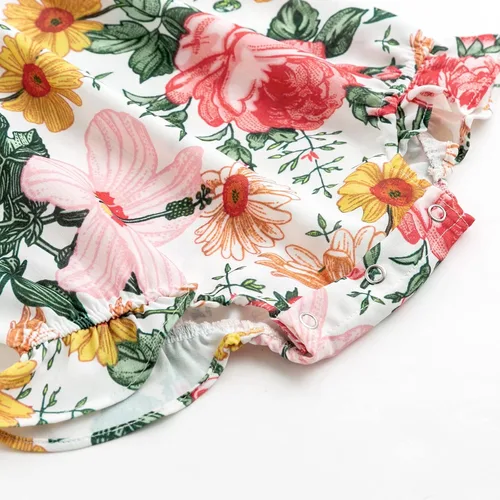 Vista 5 de Simplee kids Mameluco de verano para bebés y niñas, mameluco sin mangas con volantes florales