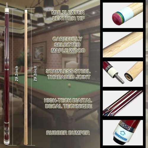 Vista 4 de HomeSeason Pool Cue Stick 58inch 18oz-21oz 12.5mm Tip Professional Billiard Canadian Maple Wood 2-Piece Combination Cues Sticks