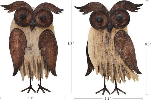Vista 6 de Figuras rústicas de búho, decoración de estatua de animal para el hogar, soporte de madera, esculturas de búho, decoración para sala de estar