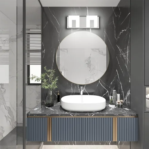 Vista 8 de Aipsun 2 luces regulables modernas LED de tocador para baño, acrílico blanco esmerilado, cromado arriba y abajo, lámparas de pared sobre espejo
