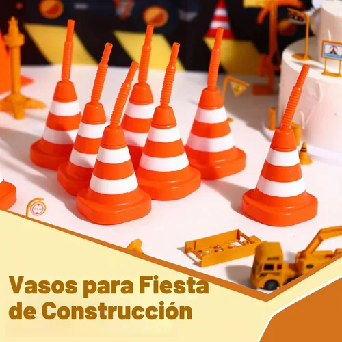 Vista 6 de Sawysine Paquete de 8 tazas de cono de construcción con pajitas, juego