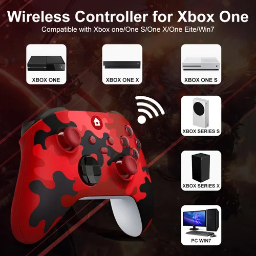 Vista 2 de ADHJIE Xbox One Controller, 2.4GHz Wireless Controller for Xbox One/One X/S Xbox Series X/S/PC with 3.5mm Audio Headset Jack, Dual Vibration, Camo