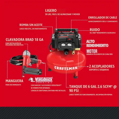 Vista 2 de CRAFTSMAN Kit combinado de clavadora Brad y compresor de aire con manguera (CMEC1KIT18)