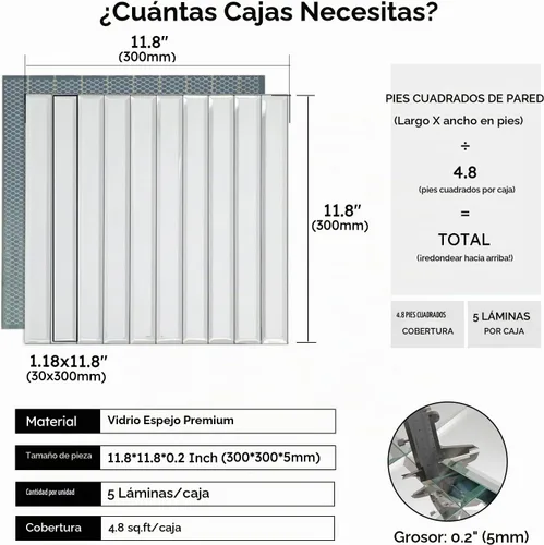 Vista 2 de Azulejos de Espejo para Salpicadero de Cocina, Tira Plateada, 12x12 Pulgadas, Azulejo de Espejo Biselado para Pared de Baño