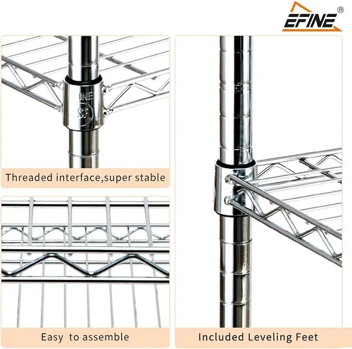 Vista 7 de EFINE - Estantería cromada de 5 estantes con 5 estantes, estantes ajustables de alambre de acero resistente NSF, capacidad de carga de 350 libras