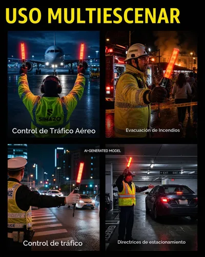 Vista 8 de Varita de Tráfico Recargable de 10 Pulgadas, Bastón de Control de Tráfico Rojo con LED Blanco en la Parte Superior, Varita de Marshalling Aéreo