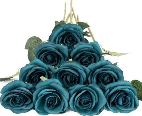 Vista 40 de DuHouse 10 rosas falsas de seda artificial, color morado otoñal Púrpura Otoño