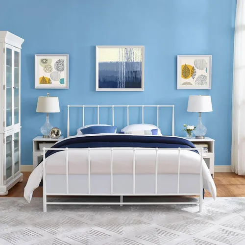 Vista 2 de Modway Cama de plataforma King de metal de acero con soporte de listones de metal en blanco