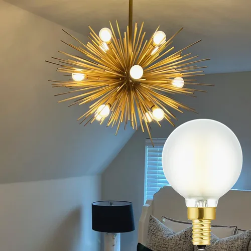 Vista 5 de Leools Bombillas LED esmeriladas E12, bombillas de candelabro regulables de 40 W, 2700 K, blanco cálido, G16.5, 4 W, E12 g50, globo vintage 4 W = 40