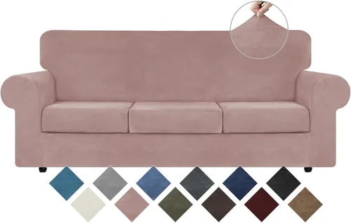 Vista 28 de WEERRW 4 Piezas Fundas de Terciopelo de Alta Elasticidad para Sofá de 3 Cojines Fundas de Sofá, Protector de Muebles Lavable con Parte Inferior