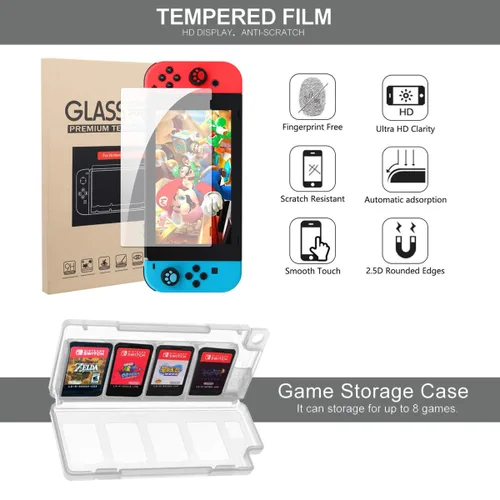 Vista 6 de Switch Accessories Bundle, Kit with Carrying Case, Protective Case with Screen Protector, Compact Playstand,Game Case, Joystick Cap, Charging Dock