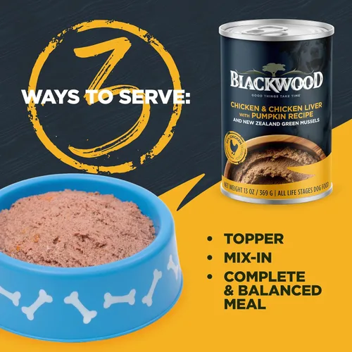 Vista 4 de Blackwood Wet Dog Food, pollo e hígado de pollo con calabaza, lata de 13 onzas (paquete de 12), cocción lenta, sin granos