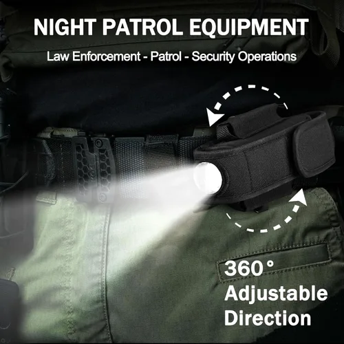 Vista 5 de Rechargeable Tactical Flashlight with Duty Belt Holster, 1000 High Lumens Police Flashlight with Holster, 3 Modes and Hidden C Port, Law Enforcement