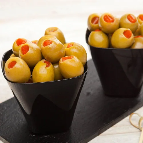 Vista 3 de Restaurantware Vasos de degustación de 4 onzas, 100 tazas cuadradas de plástico para aperitivos, reciclables, resistentes a las grietas, de plástico