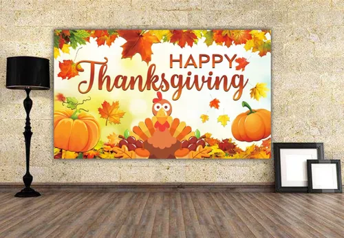 Vista 6 de Decoración de fondo grande de 6 x 3.6 pies para decoración de Acción de Gracias, calabaza, pavo, hojas de arce, decoración de fondo para decoración