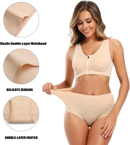 Vista 3 de Molasus Ropa interior de algodón para mujer de cintura alta, cobertura completa, bragas para mujer (talla regular y grande)