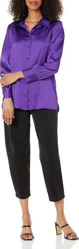 Vista 3 de The Drop Women's Standard Lucyswhims Long-Sleeve Button Down Stretch Satin Shirt