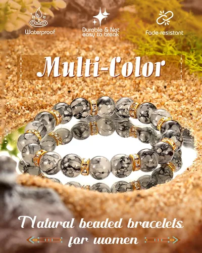 Vista 6 de MILACOLATO 4 juegos de pulseras boho para mujer, multicolor, apilables, con cuentas naturales, pulseras elásticas ajustables bohemias Pulseras A - 4