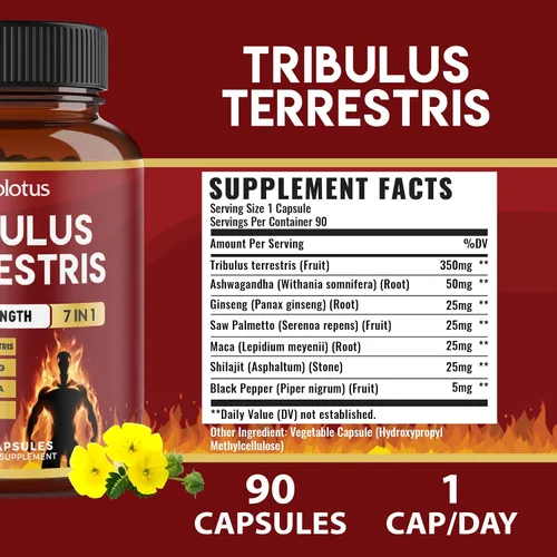 Vista 4 de Tribulus Terrestris Cápsulas con Ashwagndha, Panax Ginseng, Saw Palmetto, Maca, Shilajit - 90 Cápsulas - Suministro de 3 meses