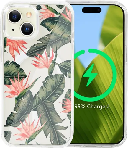 Vista 21 de Funda magnética de flores para iPhone 15 [compatible con MagSafe] Bonito patrón floral transparente a prueba de golpes