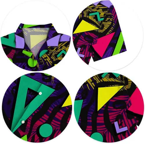 Vista 5 de Trajes de los años 80 y 90 para mujer, camiseta temática de fiesta de los años 80, camisas hawaianas con botones de los años 90, camisetas retro