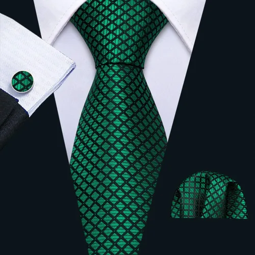 Vista 163 de Barry.Wang Juego de corbatas a cuadros para hombre con pañuelo gemelos de rayas clásicas