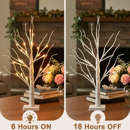 Vista 7 de EAMBRITE Árbol de abedul iluminado para decoración de Navidad para interiores para el hogar, paquete de 24 luces LED, funciona con baterías/USB