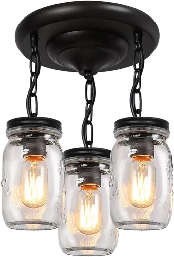 Vista 9 de Accesorios de Luz de Tarro de Albañil de Vidrio - Luz Colgante de Techo Individual de 1 Luz Montaje Empotrado - Luces de Granja de Estilo Rústico