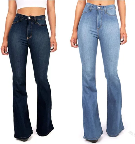 Vista 4 de Andongnywell - Pantalones de mezclilla de tiro alto para mujer adelgazantes pierna ancha elásticos de mezclilla acampanados pantalones de mezclilla