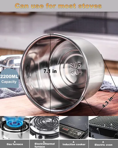 Vista 3 de Juego de olla doble de 1000ML con olla de acero inoxidable de 2200ML y espátula de silicona, juego de olla doble para derretir chocolate, caramelo
