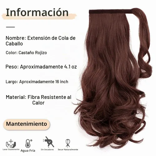 Vista 2 de Extensiones de cabello de cola de caballo de 16 pulgadas con clip Caoba