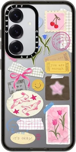 Vista 141 de CASETiFY Funda de impacto para Galaxy S22+ - Adhesivo Aries Moross, color negro transparente
