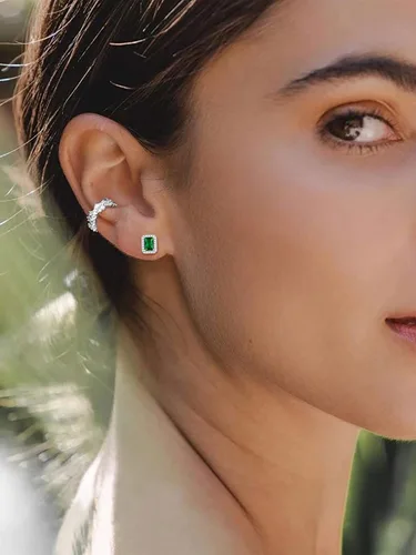 Vista 3 de ChicSilver Aretes de plata de ley 925 con forma de corazón, redondo, pera, esmeralda y piedra natal para mujer, joyería de cumpleaños