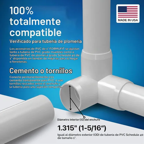 Vista 6 de FORMUFIT F0013WE-WH-4 empalme en codo de PVC, de 3 vías, de calidad para muebles, tamaño de 1 pulgada, blanco (paquete de 4)