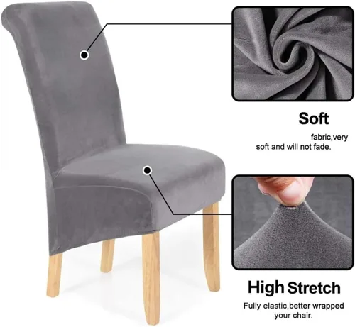 Vista 5 de 4 fundas para sillas de comedor, terciopelo elástico, extraíble, lavable, grande, suave, para comedor, cocina, hogar, restaurante, silla (negro)