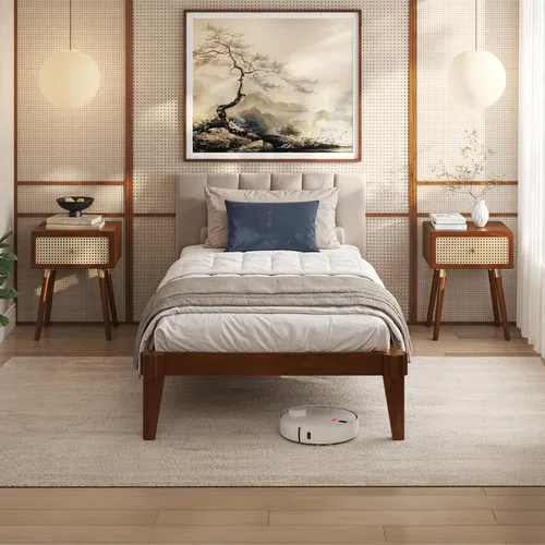 Vista 18 de Bme Chalipa Marco de Cama King de 14" - Plataforma de Cama de Madera Maciza - Marco de Cama de Carpintería Japonesa - Soporte de Listones de Madera