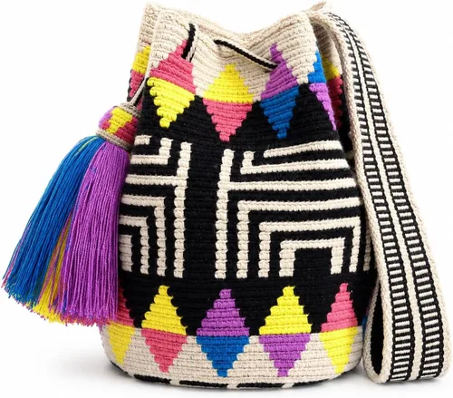 Vista 6 de WYOU Designer Collection Wayuu Hand-Woven Macrame Purse, Raffia Handbag, Classy Summer Crossbody Bags for Women, Medium Diseño 136