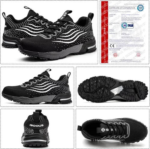 Vista 4 de Zapatos de punta de acero para hombres y mujeres, zapatos de seguridad ligeros, cómodos, con puntera de acero, zapatos de trabajo indestructibles