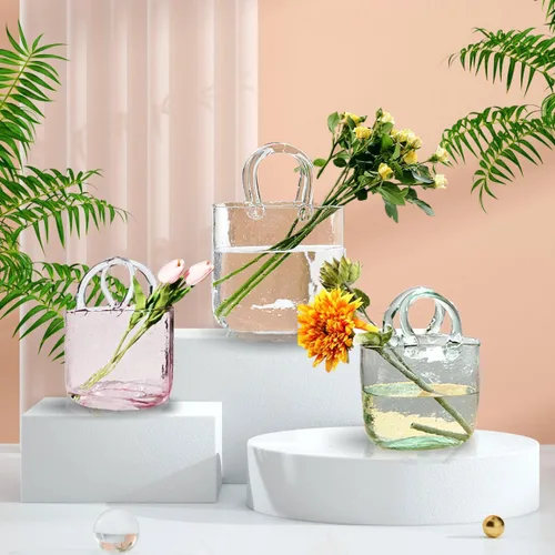 Vista 2 de Jarrón de cristal para bolso, bonito jarrón de cristal transparente para centros de mesa, dormitorio, decoración de mesa de oficina, eventos