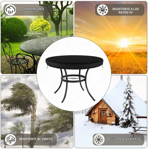 Vista 5 de Demao Fundas para muebles de patio al aire libre, cubierta de mesa redonda, impermeable, resistente a los rayos UV, funda antidecoloración