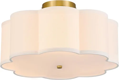Vista 10 de VONLUCE Lámpara de techo semiempotrada de 12.6 pulgadas, moderna lámpara de techo de 3 luces con pantalla en forma de pétalos blancos, 3 enchufes