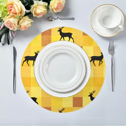 Vista 5 de Yellow Fresh Deer Round Reversible placemats Washable placemats for Dining Table Set of 4 15x15 in individuales para comedor