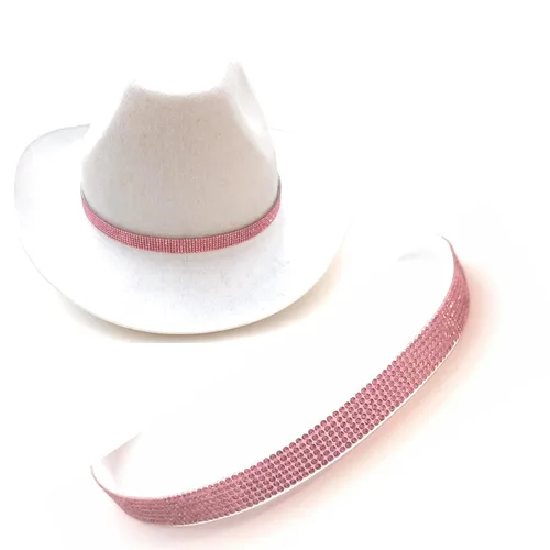 Vista 6 de Hatband Pink Rhinestone Silky Satin Lined Band Cowgirl Accessory Adjustable One Size Gift Boxed For Brimmed Hats