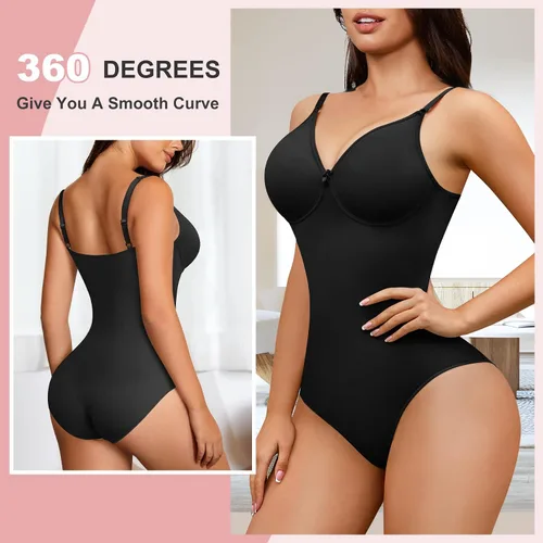 Vista 2 de AOSBOEI Body con cuello en V para mujer, sin mangas, tirantes delgados, camisolas, leotardo, sexy, informal, camiseta sin mangas para salir