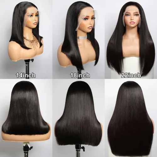 Vista 6 de Pelucas de cabello humano lacio con encaje frontal de hueso de 13 x 4 para mujeres negras, densidad del 200 %, peluca frontal de encaje transparente
