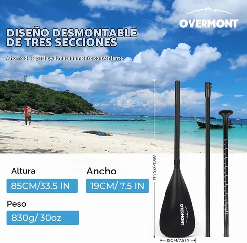 Vista 6 de Overmont - Remo de fibra de carbono ajustable de 69 a 85 pulgadas